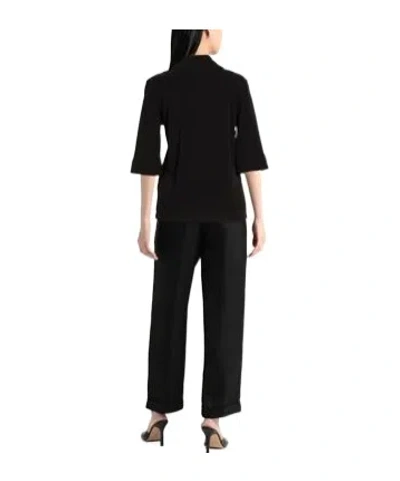 Max Mara Collared Half-placket Three-quarter Sleeve Top In Black