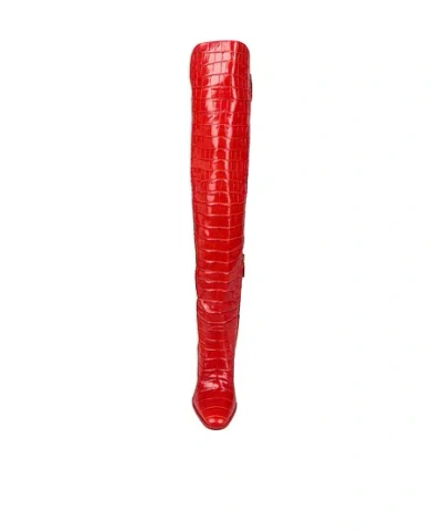 Max Mara Solid Color Leather Tall Boots In Red