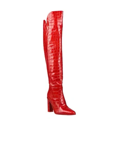 Max Mara Solid Color Leather Tall Boots In Red