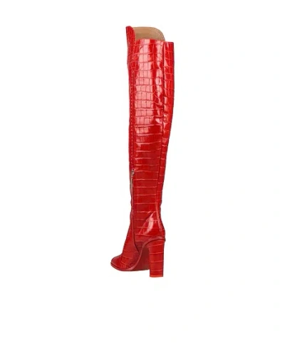 Max Mara Solid Color Leather Tall Boots In Red