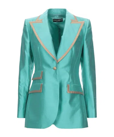 Dolce & Gabbana Metallic Green Single Breasted Blazer Jacket In Green