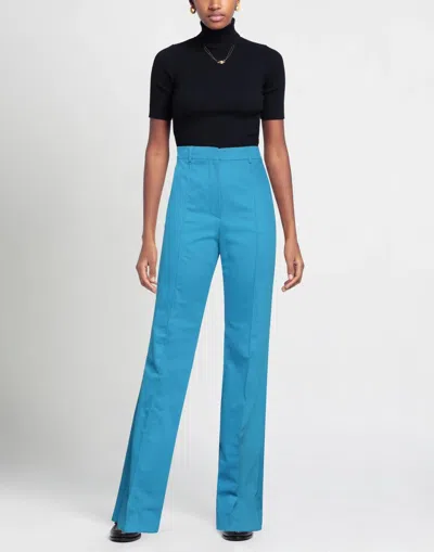 Sportmax Solid Color Stretch Straight-leg Pants In Blue