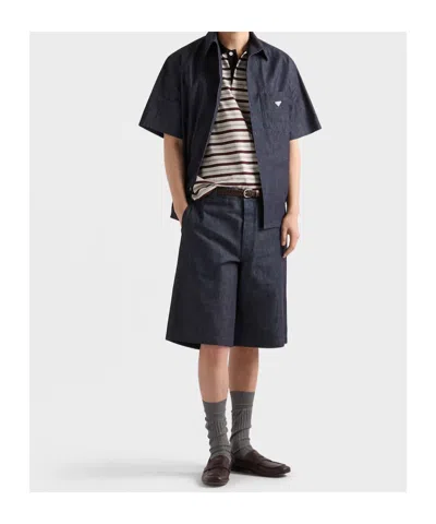 Prada Raw Denim Bermudas In Multi