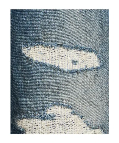 Dolce & Gabbana Women Blue Jeans With Layered Design And Distressed And Ripped Effect In Denim Woman In Blue