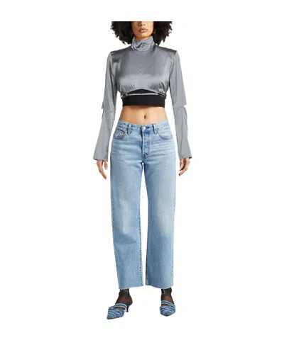 Jacquemus Solid Satin Cropped Top In Gray