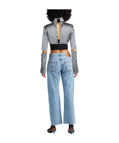 Jacquemus Solid Satin Cropped Top In Gray