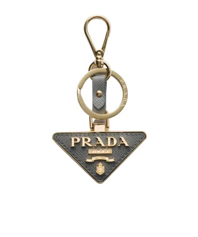 Prada Triangle-logo Keychain In Gray