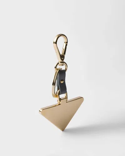 Prada Triangle-logo Keychain In Gray