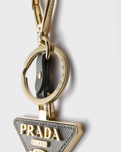 Prada Triangle-logo Keychain In Gray