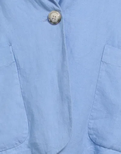 Maxco. Solid Color Linen Blazer In Blue