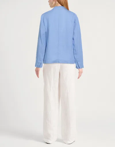 Maxco. Solid Color Linen Blazer In Blue