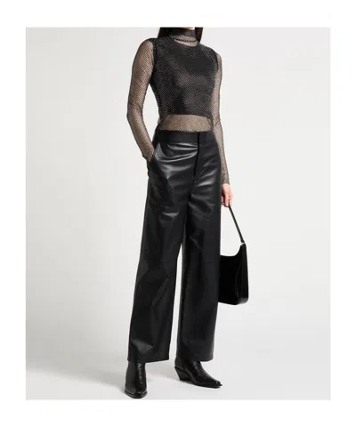 Sportmax Sheer Fishnet Long-sleeve Fitted Top With High Neck In Black