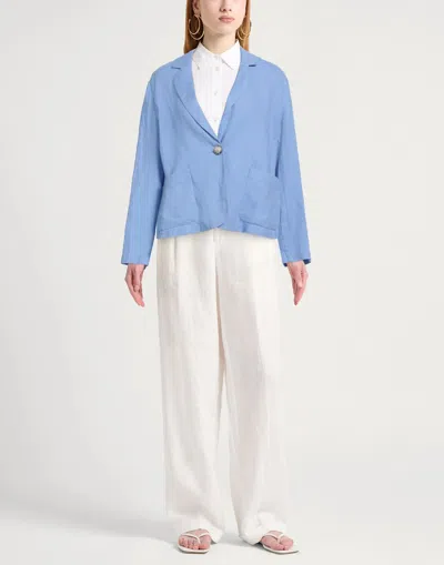 Maxco. Solid Color Linen Blazer In Blue
