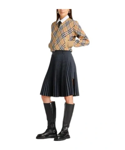 Burberry Solid Pleated Skirt In Blue