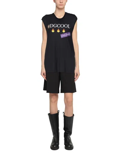 Dolce & Gabbana Solid Color Printed Knit T-shirt In Black