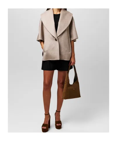 Max Mara Shawl Collar Cape In Gray