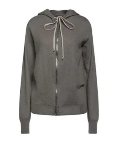 Rick Owens Solid Color Hooded Cardigan In Gray