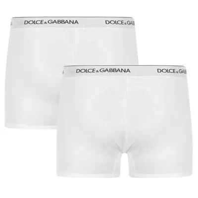 Dolce & Gabbana Men's Plain Cotton Stretch Boxers, 2-pack In White