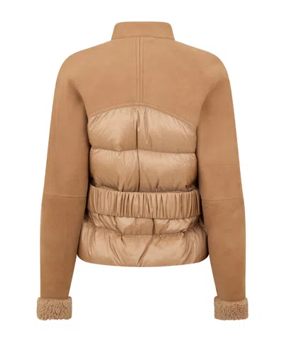 Moncler Tan Suede Jacket In Brown