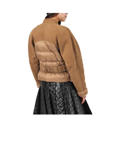 Moncler Tan Suede Jacket In Brown