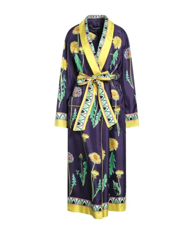 Dolce & Gabbana Floral Silk Long Sleeve Lounge Robe In Purple