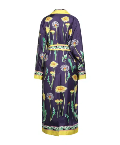 Dolce & Gabbana Floral Silk Long Sleeve Lounge Robe In Purple