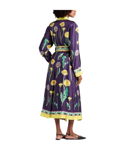 Dolce & Gabbana Floral Silk Long Sleeve Lounge Robe In Purple