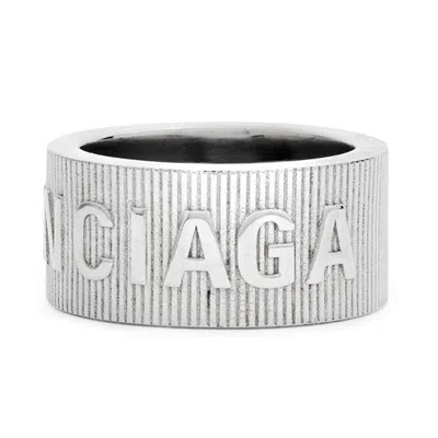 Balenciaga Striped Ring In Silver