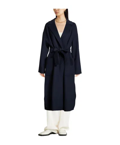 Max Mara Minimalist Wool Belted Coat In Black
