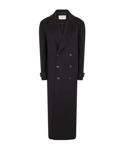 Saint Laurent Double-breasted Wool Coat In Black