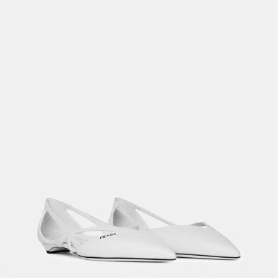 Prada Openwork Ballet Flats In White