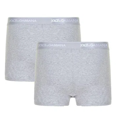 Dolce & Gabbana Men's Plain Cotton Stretch Boxers, 2-pack In Gray