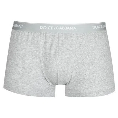 Dolce & Gabbana Men's Plain Cotton Stretch Boxers, 2-pack In Gray