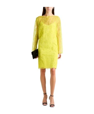 Max Mara Solid Embroidered Dress In Yellow
