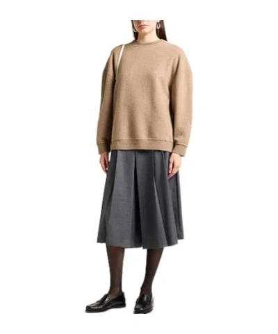 Max Mara Solid Knit Fleece Top In Brown