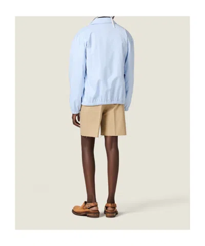 Miu Miu Gingham Cotton Collared Zip Jacket In Blue