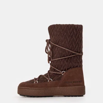 Moon Boot Knit Mini Boots With Non-slip Sole For Women In Red
