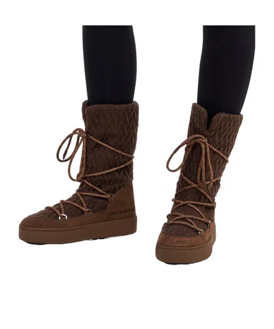 Moon Boot Knit Mini Boots With Non-slip Sole For Women In Red