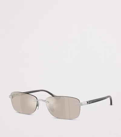 Ferrari Titanium Rimless Rectangular Sunglasses In Silver