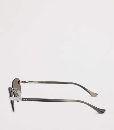 Ferrari Titanium Rimless Rectangular Sunglasses In Silver