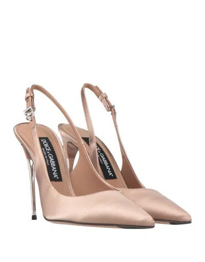 Dolce & Gabbana Satin Metallic-stiletto Slingback Pumps In Neutral