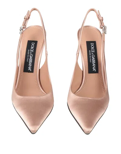 Dolce & Gabbana Satin Metallic-stiletto Slingback Pumps In Neutral