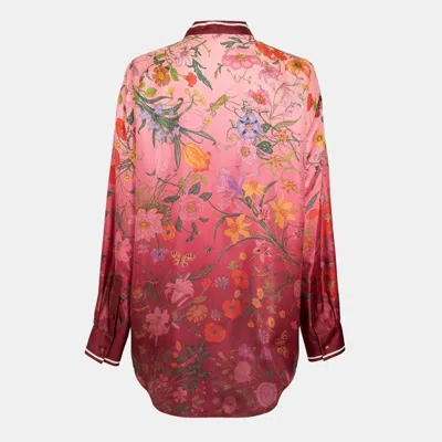 Gucci Bordeaux Shirt With Collar With Bow And All-over Flora Print In Silk Woman In Brown