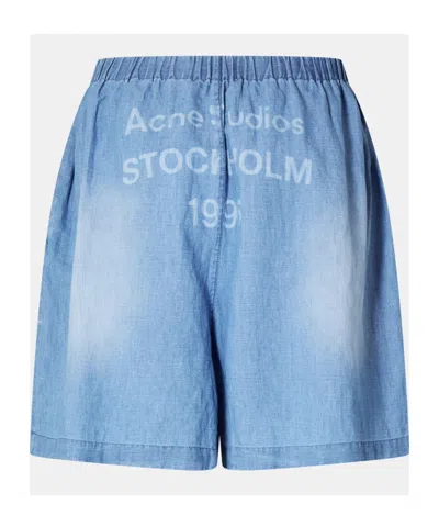Acne Studios Logo Denim Shorts In Blue