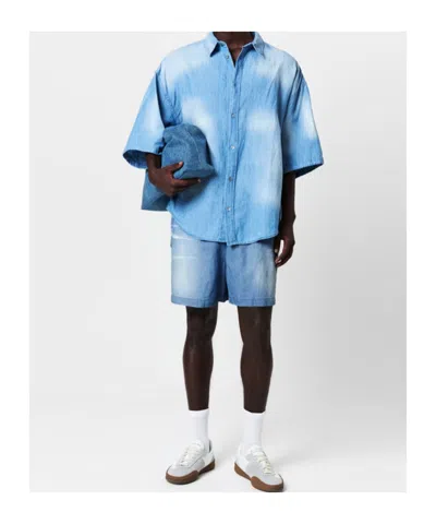 Acne Studios Logo Denim Shorts In Blue