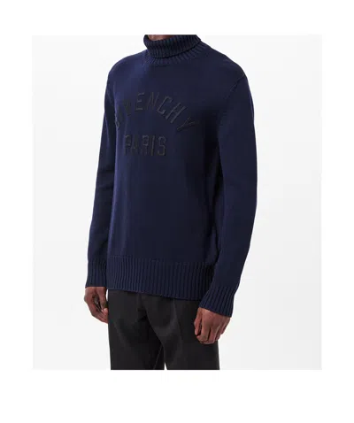 Givenchy Turtleneck Sweater In Cotton With Paris Embroidery Clothing In Blue