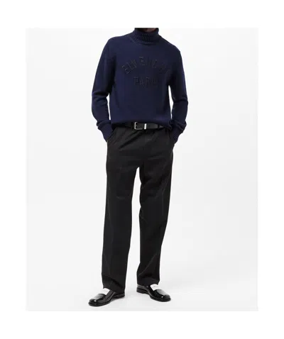Givenchy Turtleneck Sweater In Cotton With Paris Embroidery Clothing In Blue