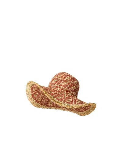 Fendi Rust And Beige Ff Raffia Hat In Red