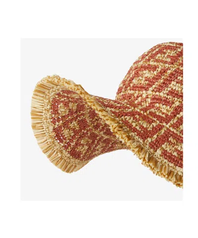 Fendi Rust And Beige Ff Raffia Hat In Red