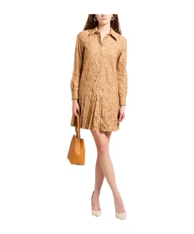 Max Mara Solid Pleated Dress In Brown